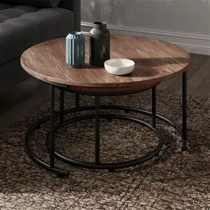 Dunelm Fulton Coffee Nest Of Tables, Pine Effect, Industrial, Medium Wood, Fulton Pine, Metal