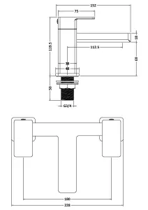 Square Deck Mounted Bath Filler Tap - Brushed Brass - Balterley