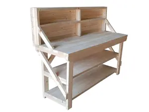 Acorn workbench, kiln-dry work station (H-90cm, D-64cm, L-120cm) with back panel and double shelf