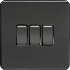 Knightsbridge Screwless Triple Switch 10AX 3 Gang 2-Way Matt Black - SF4000MBB