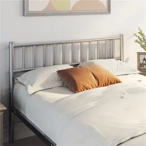 Yaheetech Silver 4ft6 Double Metal Bed Frame with Slatted Headboard and Footboard