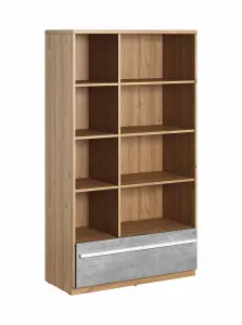 Elegant Plano Bookcase with Drawer and Shelves in Concrete & Oak Nash (H)1610mm (W)900mm (D)410mm - Sleek and Functional Design