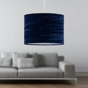 First Choice Lighting Modern Navy Blue Crushed Velvet 33cm Easy Fit Ceiling Light Shade Pendants