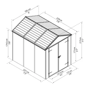 Palram - Canopia Rubicon 8x6 ft Apex Dark grey Plastic 2 door Shed with floor