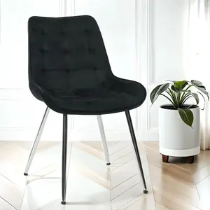 Velvita Black Luxury Velvet With Silver Legs Dining Chair