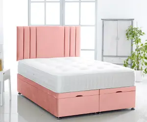 Pink Plush Foot Lift Ottoman Bed With Memory Spring Mattress And   Vertical  Headboard 5.0FT King Size