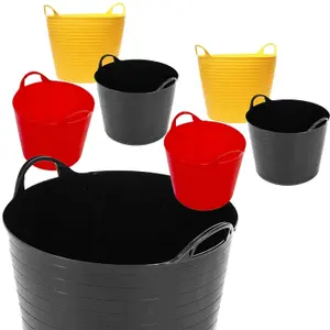 Set of 3 Mixed Coloured 40 Litres Strong Robust Flexi Tubs Multi Purpose Garden Storage Container Buckets Assorted Colours