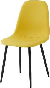 Set of 4 Yellow Linen Fabric Dining Chairs with Upholstered Seat and Metal Legs-Bella