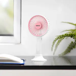 GEEPAS Hand Held Fan, Portable & Foldable, Type C Rechargeable with 3 Speeds, Battery Operated , Pink