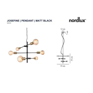 Nordlux Josefine Indoor Living Dining Metal Pendant Ceiling Light in Matt Black (Diam) 4.2cm