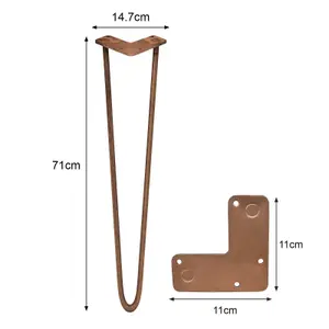 4 x 28" Hairpin Legs - 2 Prong - 10mm - Antique Copper