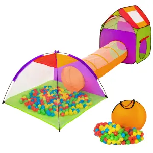 Ball Pit & Play Tent with 200 balls - tunnel, igloo, and removable roof, incl. carry bag, 370 x 115 x 107 cm - colourful