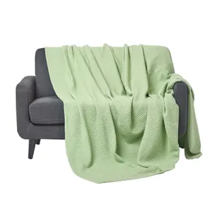 Homescapes Organic Cotton Waffle Blanket/ Throw Sage Green, 178 x 228 cm