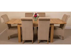 Richmond 140cm - 220cm Oak Extending Dining Table and 6 Chairs Dining Set with Montana Beige Fabric Chairs