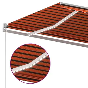 Berkfield Manual Retractable Awning with LED 400x300 cm Orange and Brown