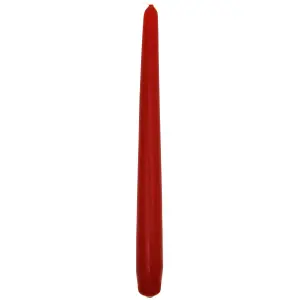 Tapered Dinner Candles, Pack of 10, Unscented, Long Burning Time, 24 cm / 19.45" (Red, Matt)