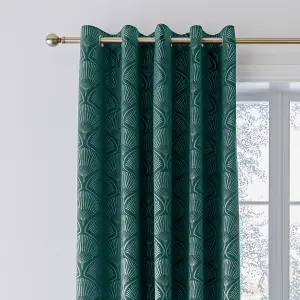 Catherine Lansfield Art Deco Pearl 66x90 Inch Lined Eyelet Curtains Two Panels Teal Green