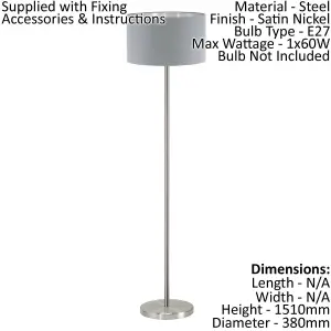 Floor Lamp Light Satin Nickel Shade Grey Silver Fabric Pedal Switch Bulb E27