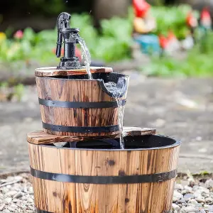 Certikin Heissner 2-Tier Wooden Barrel Water Feature with Hand Pump 016591-00