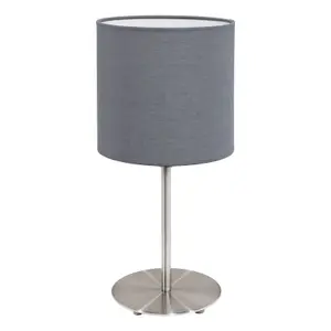 Table Desk Lamp Colour Satin Nickel Steel Shade Grey Fabric Bulb E27 1x60W