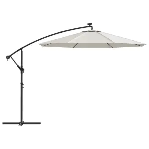 Berkfield Hanging Parasol with LED Lighting 300 cm Sand Metal Pole