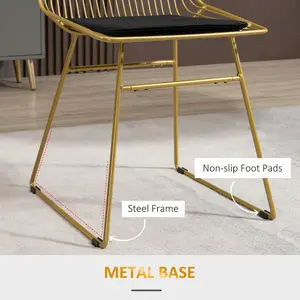 HOMCOM Dining Chairs Set of 2, Metal Wire Kitchen Chairs with Back, Gold Tone