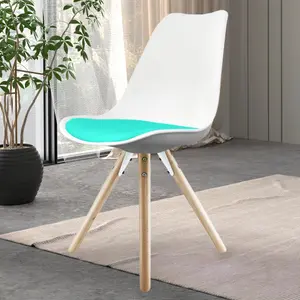 Soho White & Aqua Plastic Dining Chair with Pyramid Light Wood Legs