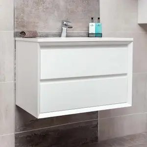 Luna White Wall Hung Vanity Unit & Basin Set (W)800mm (H)510mm