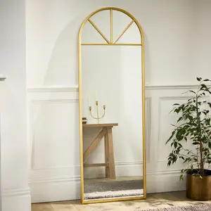 Vintage Style Gold Mirror Decorative Tall Full Length Mirror Rounded Arch Mirror H170cm x W60.5cm