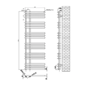 Ryder Black Heated Towel Rail - 1750x500mm