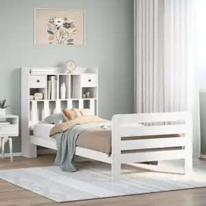 Berkfield Bookcase Bed without Mattress White 100x200 cm Solid Wood Pine