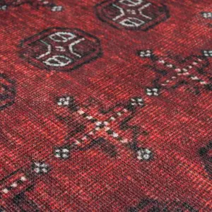 Distressed Red Traditional Persian Style Washable Non Slip Rug 160x230cm