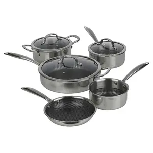 URBNCHEF 20cm Diameter 5Pcs Non Stick Stainless Steel Induction Frying Pan Saucepan Casserole Set