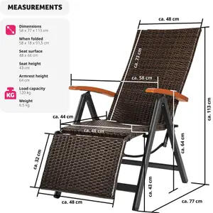 Garden Chair Brisbane - 6-way adjustable backrest and footrest, foldable - brown