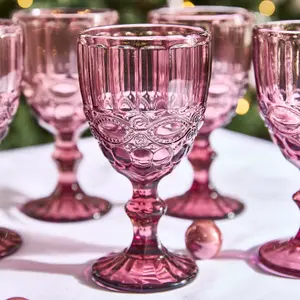 Set of 6 Vintage Luxury Rose Quartz Drinking Wine Glass Wine Goblets 350ml