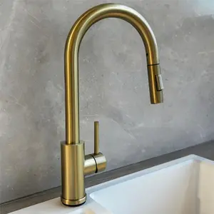 Liquida CT455BR Single Lever Pull Out Mono Mixer Brushed Brass Kitchen Mixer Tap