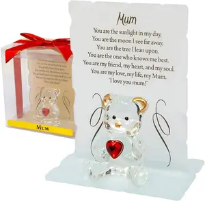 Glass Crystal Bear Gift Set Ornaments Poem Poetic Writing Message Mum