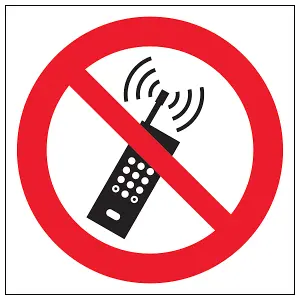 No Mobile Phones Logo Prohibited Sign - Adhesive Vinyl - 200x200mm (x3)