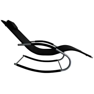 Lugano Textilene Rocking Sun Lounger with Pillow - Black