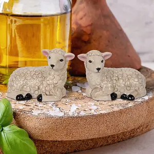 Salt & Pepper Set Sheep Shape Shaker Pots Animal Farm Theme Ceramic Novelty Gift