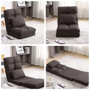 Folding Floor Sofa Chair 14 Angles Adjustable Chair Bed Lazy Floor Chaise Lounge Sofa Seat with Pillow FULLY ASSEMBLY (Brown)