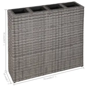 Berkfield Garden Raised Bed with 4 Pots 2 pcs Poly Rattan Grey(2x45426)