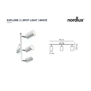 Nordlux Explore Indoor Bedroom Living Dining Bathroom 3 Spot Light Rail in White (Height) 16.4cm