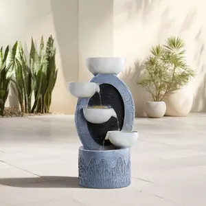 4 Bowls Solar-Powered Water Fountain Outdoor Garden Decor with Lights