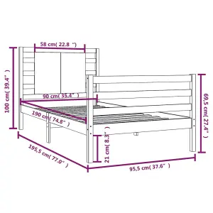 Berkfield Bed Frame Solid Wood Pine 90x190 cm 3FT Single