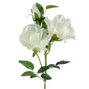 Pack of 6 x 80cm Artificial White Rose Stem - 3 flowers