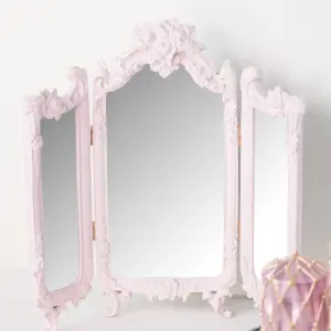 Melody Maison Small Pink Ornate Rose Triple Mirror - 37cm x 38cm