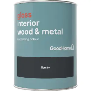 GoodHome Liberty black Gloss Metal & wood paint, 750ml