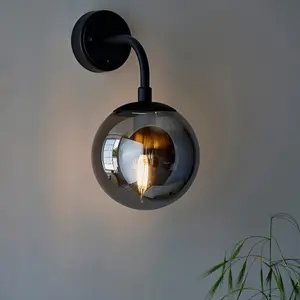 Luminosa Trieste Wall Lamp Matt Black, Smoked Mirror Glass