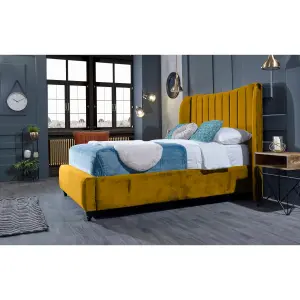 Carli Plush Velvet Mustard Bed Frame